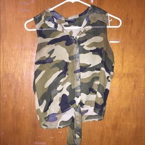 Sheer camo tie crop top
